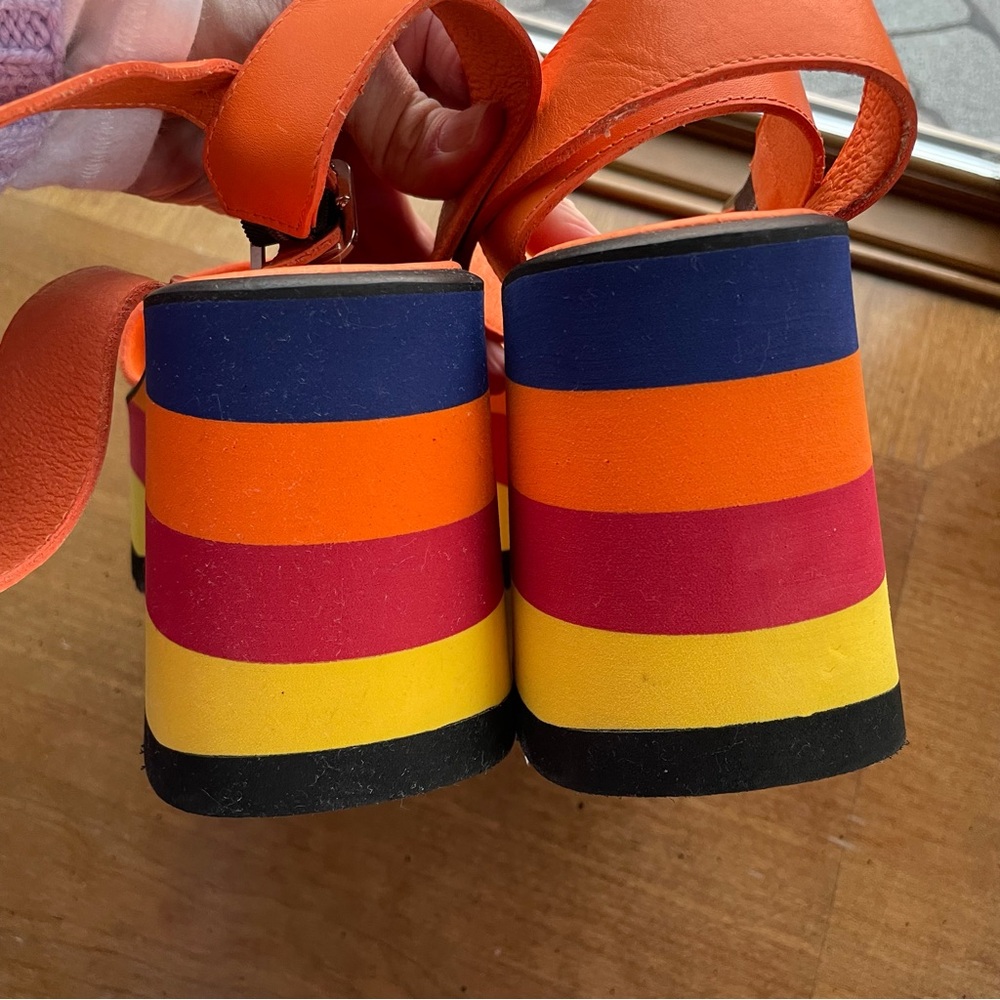 Free People Parris Platform Orange Multicolor Platform Sandals US 9-9.5 EU 40 - Picture 9 of 12